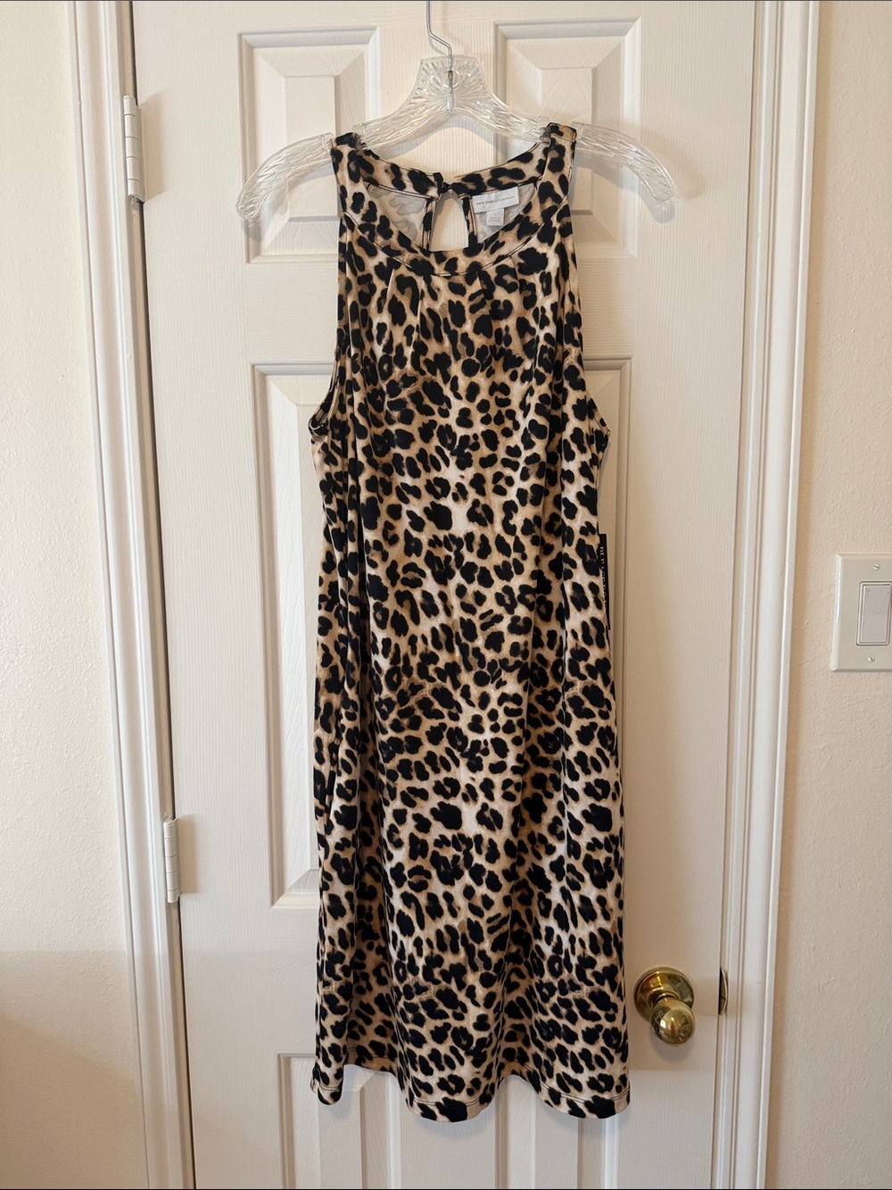 Leopard Print Sleeveless Shift Dress - Beige/Black